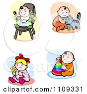 Poster, Art Print Of Happy Babies Eating And Playing