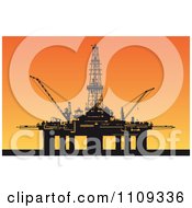 Poster, Art Print Of Silhouetted Oil Derrick Platform Against A Sunset