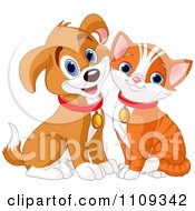 Clipart Cute Happy Orange Kitty And Beagle Puppy Royalty Free Vector Illustration by Pushkin #COLLC1109342-0093