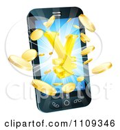 3d Cell Phone With Gold Coins And A Yen Symbol Bursting From The Screen