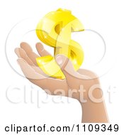 Clipart Hand Holding A 3d Gold Dollar Symbol Royalty Free Vector Illustration