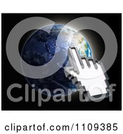 Poster, Art Print Of 3d Hand Shaped Computer Cursor Pointing A Globe