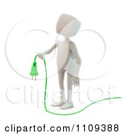 Poster, Art Print Of 3d White Person Holding A Green Electric Cable
