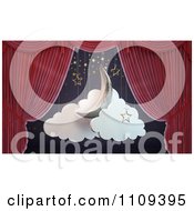 Poster, Art Print Of 3d Red Theater Curtains Revealing A Moon Stars And Clouds Stage Set