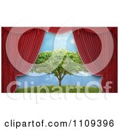Poster, Art Print Of 3d Red Theater Curtains Revealing A Tree Stage Set