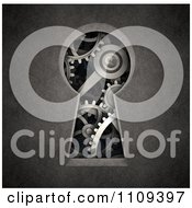 Poster, Art Print Of 3d Key Hole With Gear Cogs On Gray
