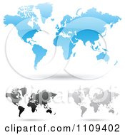 Clipart Blue Black And Gray World Maps With Shadows Royalty Free Vector Illustration