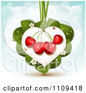 Poster, Art Print Of Bing Cherries On A Leaf Heart Over Blue With Flares