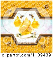 Poster, Art Print Of Bees And Honeycombs With A Natural Label Over Clovers 1