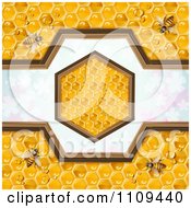 Poster, Art Print Of Bees On Honeycombs With A Hexagon Over Clovers