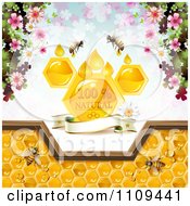 Poster, Art Print Of Bees And Honeycombs With A Natural Label Over Clovers 2