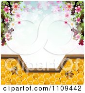 Clipart Frame Of Blossoms And Bees On Honey Over Clovers Royalty Free Vector Illustration