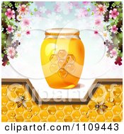 Poster, Art Print Of Honey Bees With Blossoms A Jar And Pattern Of Clovers