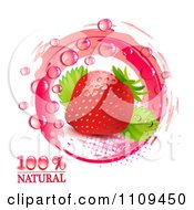 Poster, Art Print Of Fresh Strawberry And Droplets With Natural Text Pink Halftone And Marks