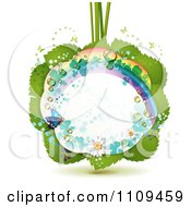 Clipart Rainbow Clover Butterfly Frame Over Leaves Royalty Free Vector Illustration