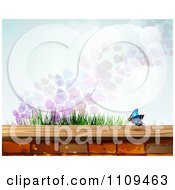 Clipart Butterfly Hearts And Grass Over A Brick Wall Royalty Free Vector Illustration by merlinul