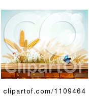 Poster, Art Print Of Butterfly And Wheat Over A Brick Wall