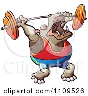 Poster, Art Print Of Strong Bodybuilder Hippo Weight Lifting