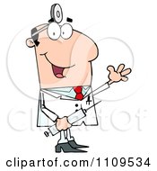 Poster, Art Print Of Happy Caucasian Male Doctor Holding A Syringe And Waving