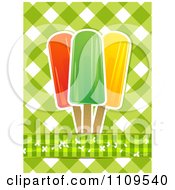 Poster, Art Print Of Fruit Popsicles Over Green Gingham