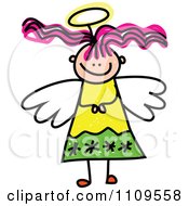 Poster, Art Print Of Stick Angel Girl With Pink Hair