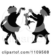 Poster, Art Print Of Silhouetted Little Girls Dancing And Playing With A Doll