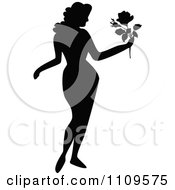 Clipart Silhouetted Sexy Woman Holding A Rose Royalty Free Vector Illustration