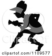 Poster, Art Print Of Silhouetted Man Creaping Forward And Holding A Gun