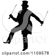 Clipart Silhouetted Male Entertainer Dancing With Batons Royalty Free Vector Illustration