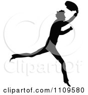 Clipart Silhouetted Man Running And Waving His Hat Royalty Free Vector Illustration