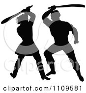 Clipart Silhouetted Men Fighting With Clubs Royalty Free Vector Illustration by Prawny Vintage