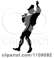 Clipart Silhouetted Piper Man Holding One Hand Up Royalty Free Vector Illustration