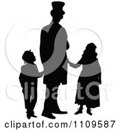 Poster, Art Print Of Silhouetted Single Father And Children