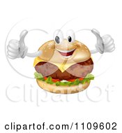 Clipart Happy Cheeseburger Mascot Holding Two Thumbs Up Royalty Free Vector Illustration