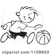 Poster, Art Print Of Black And White Sticker Basketball Player Boy Dribbling