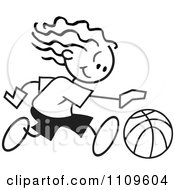 Poster, Art Print Of Black And White Sticker Basketball Player Girl Dribbling