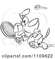Poster, Art Print Of Outlined Dog Swinging A Tennis Racket