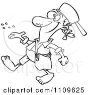 Clipart Outlined Johnny Appleseed Tossing Seeds Royalty Free Vector Illustration