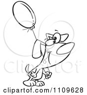 Clipart Outlined Dog Carrying A Birthday Balloon Royalty Free Vector Illustration