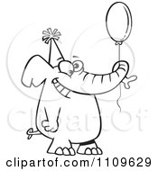 Poster, Art Print Of Outlined Happy Birthday Elephant Holding A Balloon
