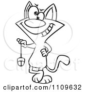 Clipart Outlined Cat Swinging A Computer Mouse Royalty Free Vector Illustration by toonaday