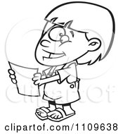 Clipart Outlined Happy Girl Holding A Report Royalty Free Vector Illustration