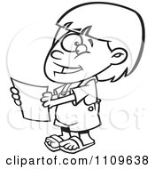 Poster, Art Print Of Outlined Happy Girl Holding A Report