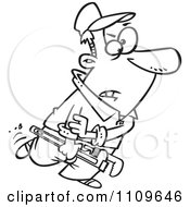 Poster, Art Print Of Outlined Plumber Carrying A Wrench And Rolling Up His Sleeves