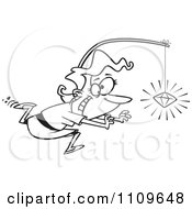 Clipart Outlined Woman Chasing A Sparkling Diamond On A Stick Royalty Free Vector Illustration