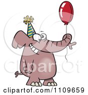 Poster, Art Print Of Happy Birthday Elephant Holding A Balloon