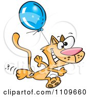 Poster, Art Print Of Happy Cat Running With A Birthday Balloon