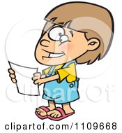 Clipart Happy Girl Holding A Report Royalty Free Vector Illustration