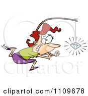 Clipart Woman Chasing A Sparkling Diamond On A Stick Royalty Free Vector Illustration