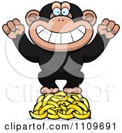 Clipart Chimpanzee Standing On Bananas Royalty Free Vector Illustration
